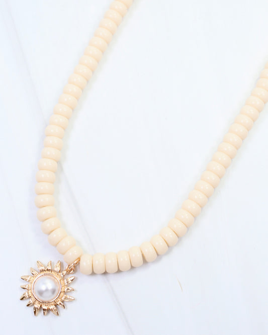 Abbigail Beaded Flower Necklace Ivory