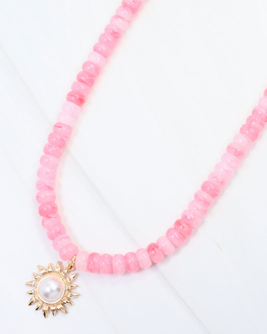 Abbigail Beaded Flower Necklace Pink