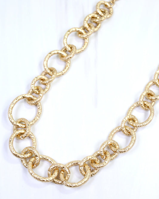 Alba Hammered Chunky Link Necklace Worn Gold
