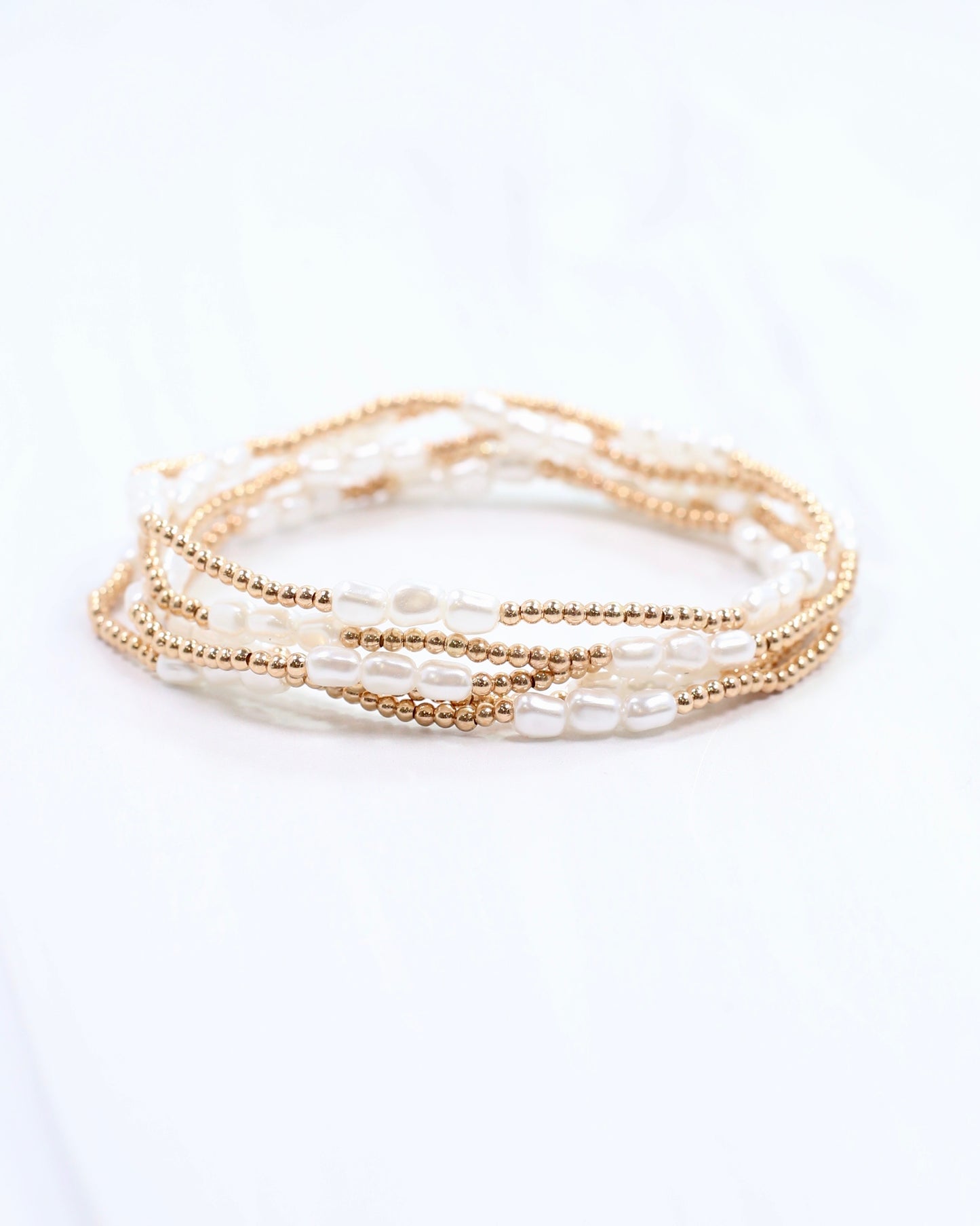 Annette Pearl Stretch Bracelet Set Gold