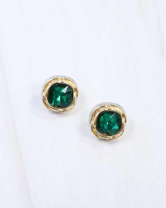 Anita Two Tone Crystal Stud Earring Emerald