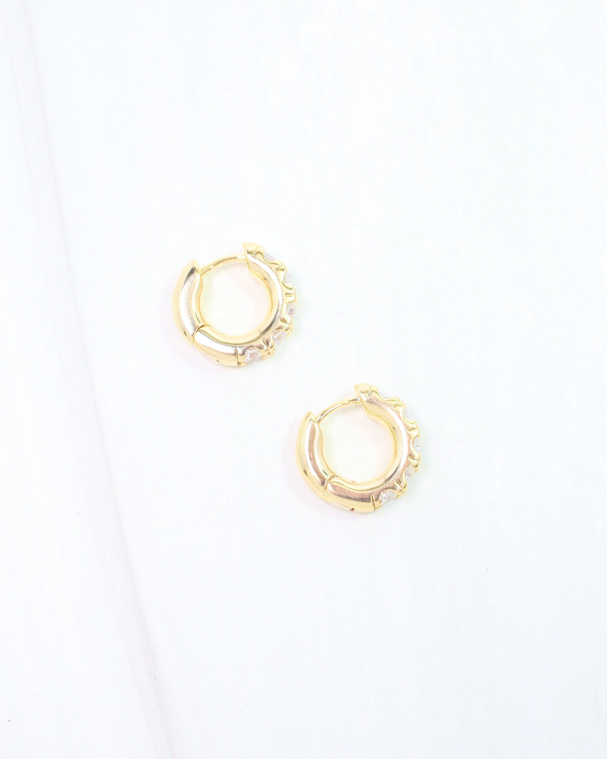 Sonya CZ Lined Huggie Hoop Earring WR Gold