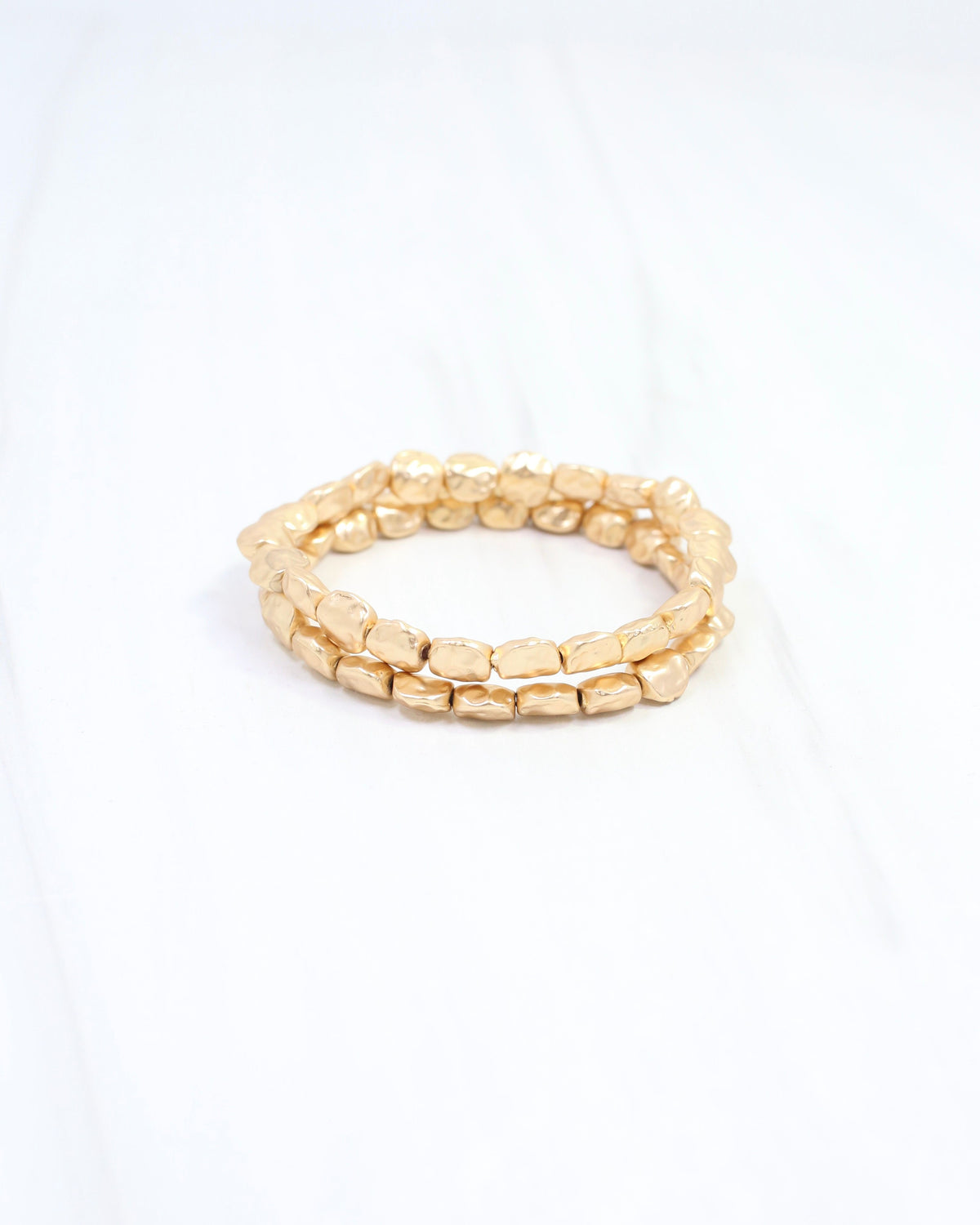 BellaMar Beaded Nugget Stretch Bracelet Worn Gold