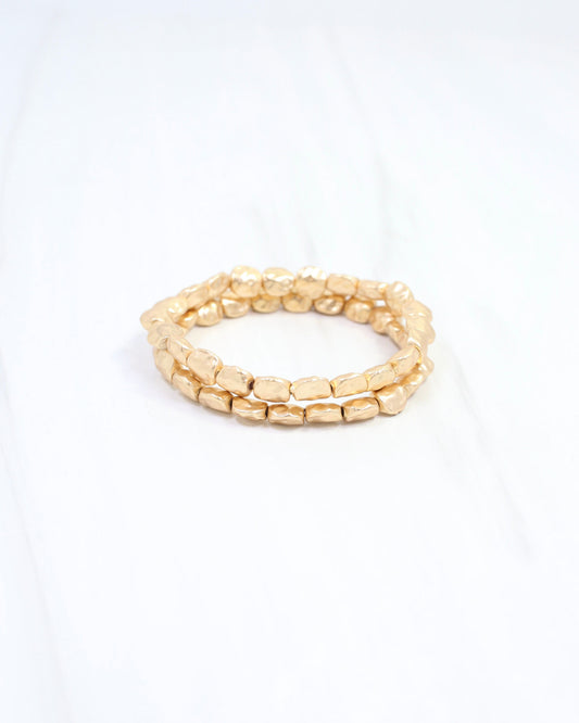 BellaMar Beaded Nugget Stretch Bracelet Worn Gold