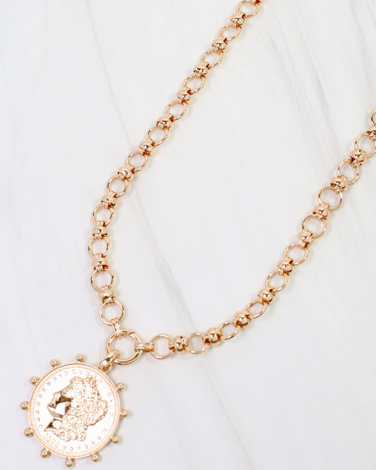 Chandra Coin Charm Necklace Gold