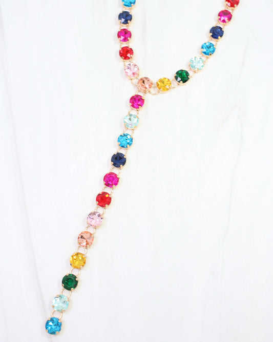 Andrea Rhinestone Y Necklace Dark Multi