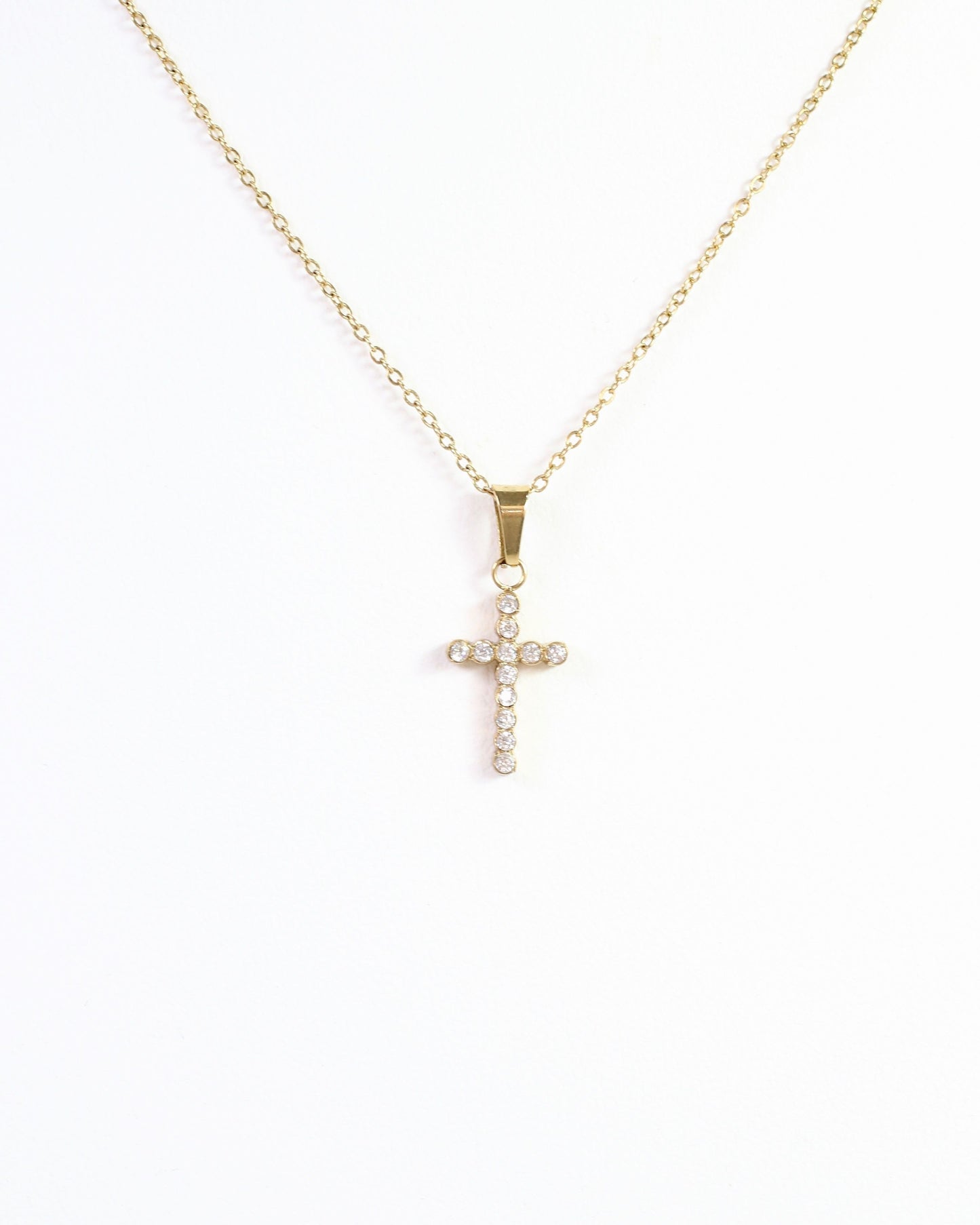 Jamey CZ Cross Necklace Gold
