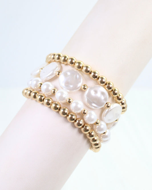 Cameron Pearl Beaded Bracelet Set Gold