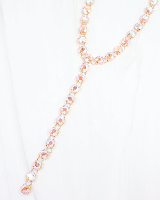 Andrea Rhinestone Y Necklace Pink AB