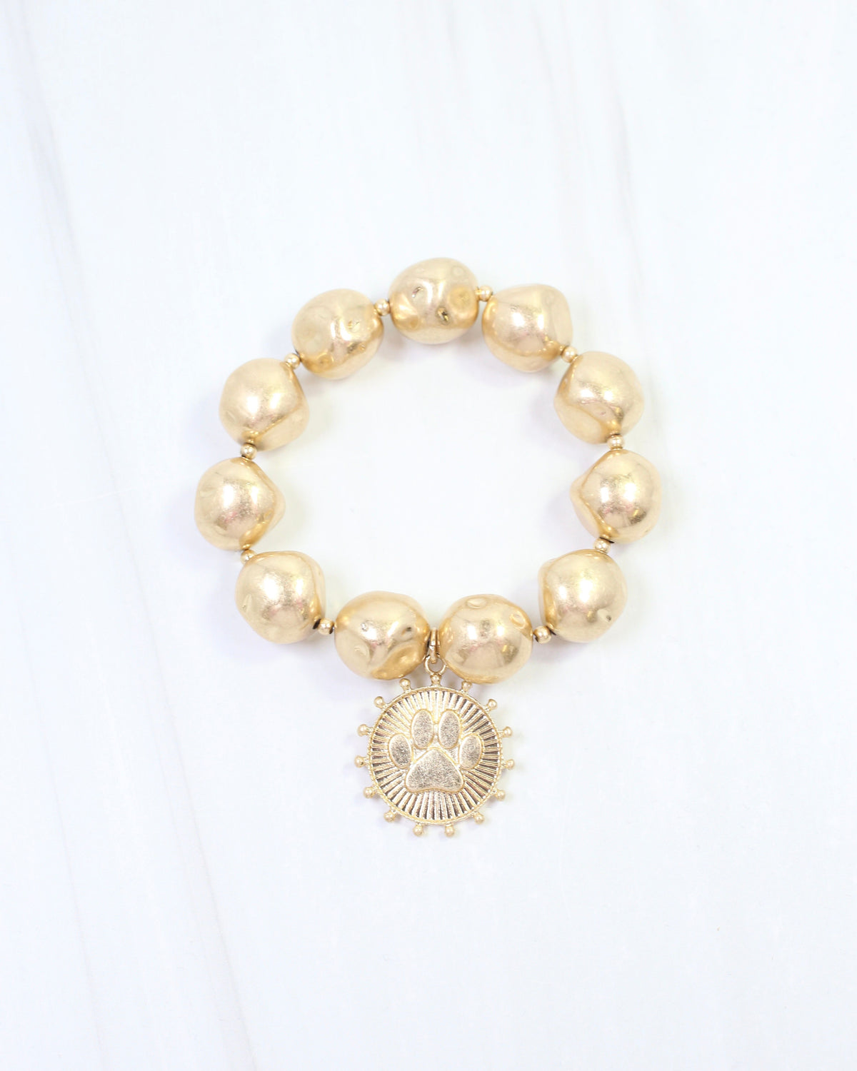 Carmen Coin Stretch Bracelet Paw Print Worn Gold