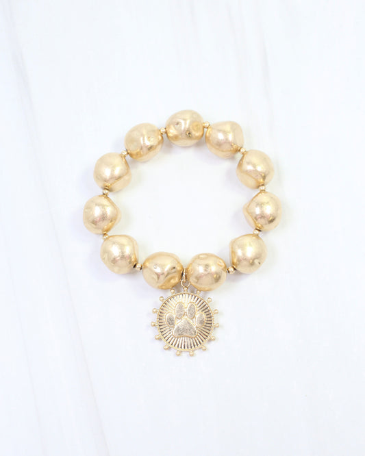 Carmen Coin Stretch Bracelet Paw Print Worn Gold