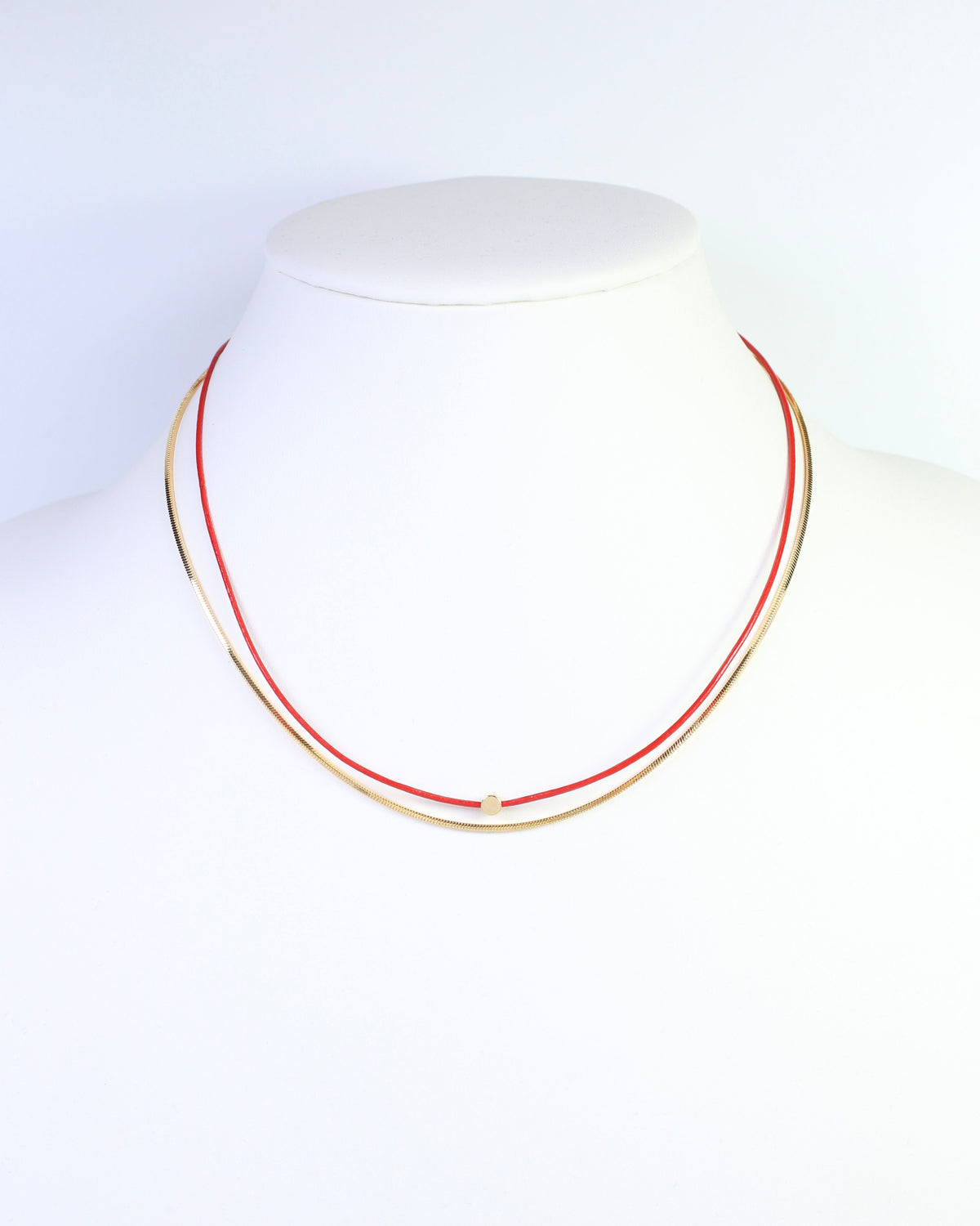 Paula Cord and Chain Layered Necklace Red