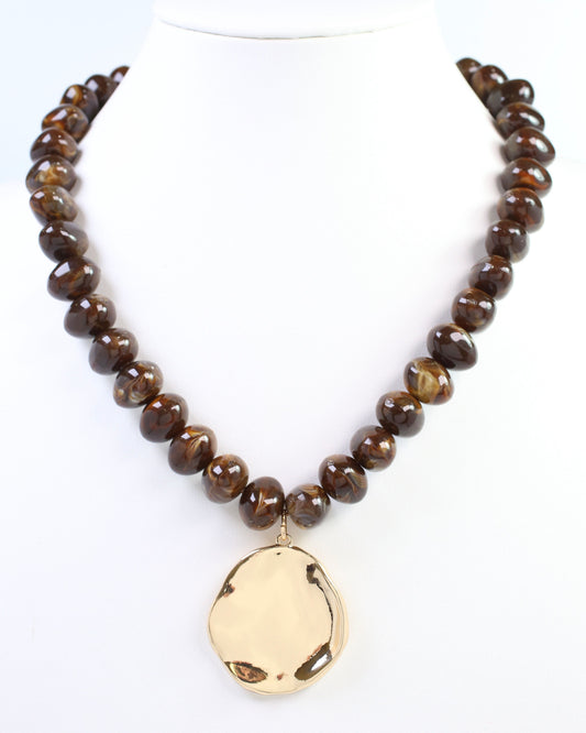 Douglas Beaded Pendant Necklace Brown