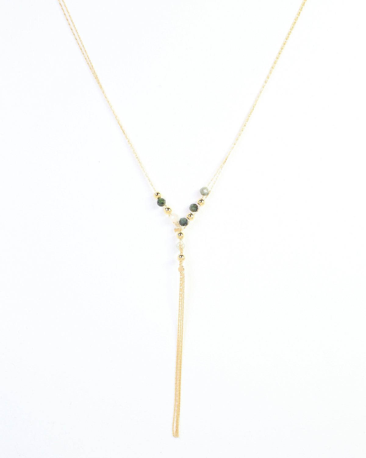 Merida Beaded Tassel Necklace Olive