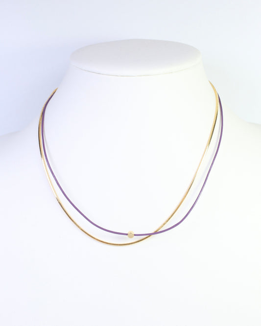 Paula Cord and Chain Layered Necklace Purple