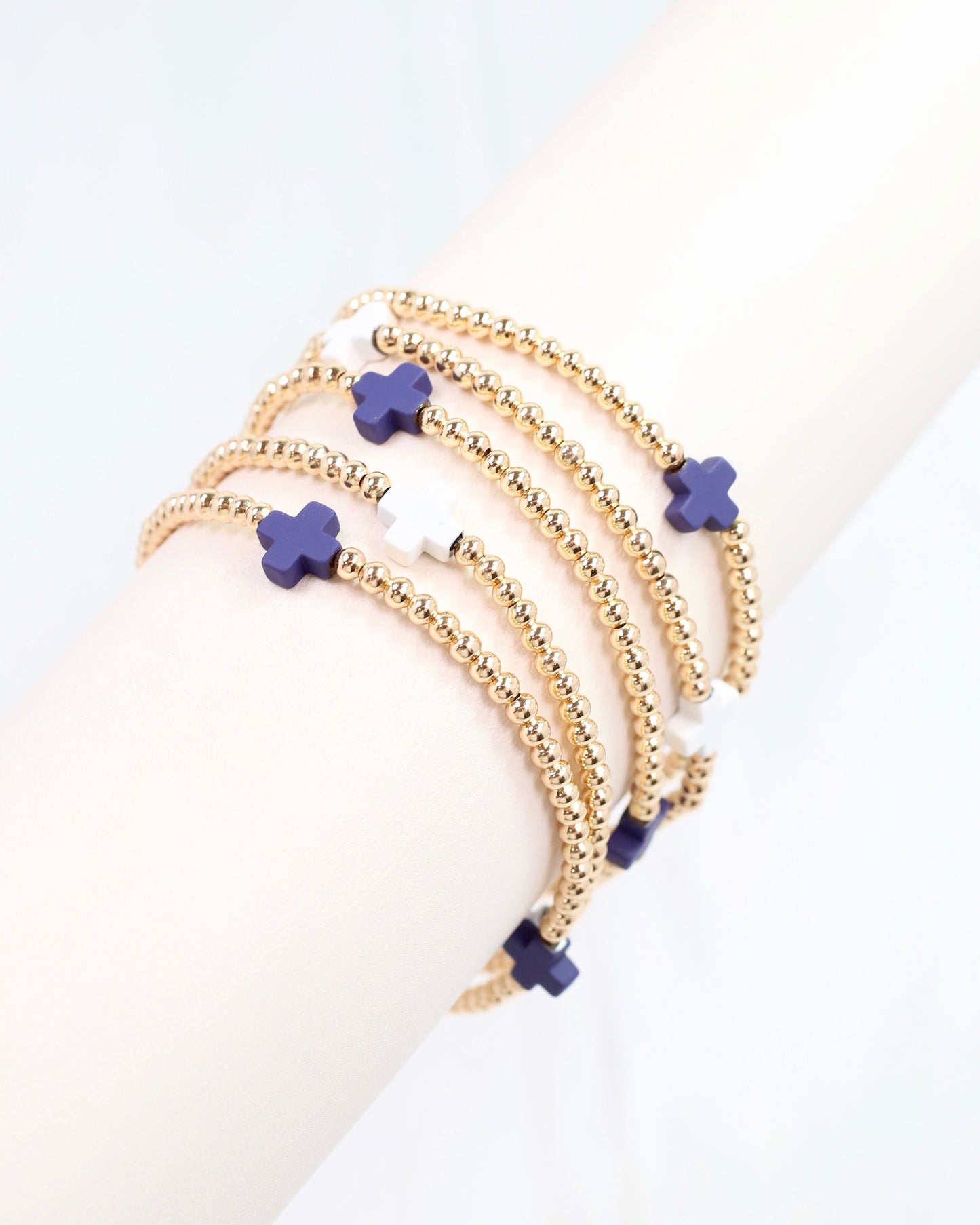 Brittany Cross Bracelet Set Navy White