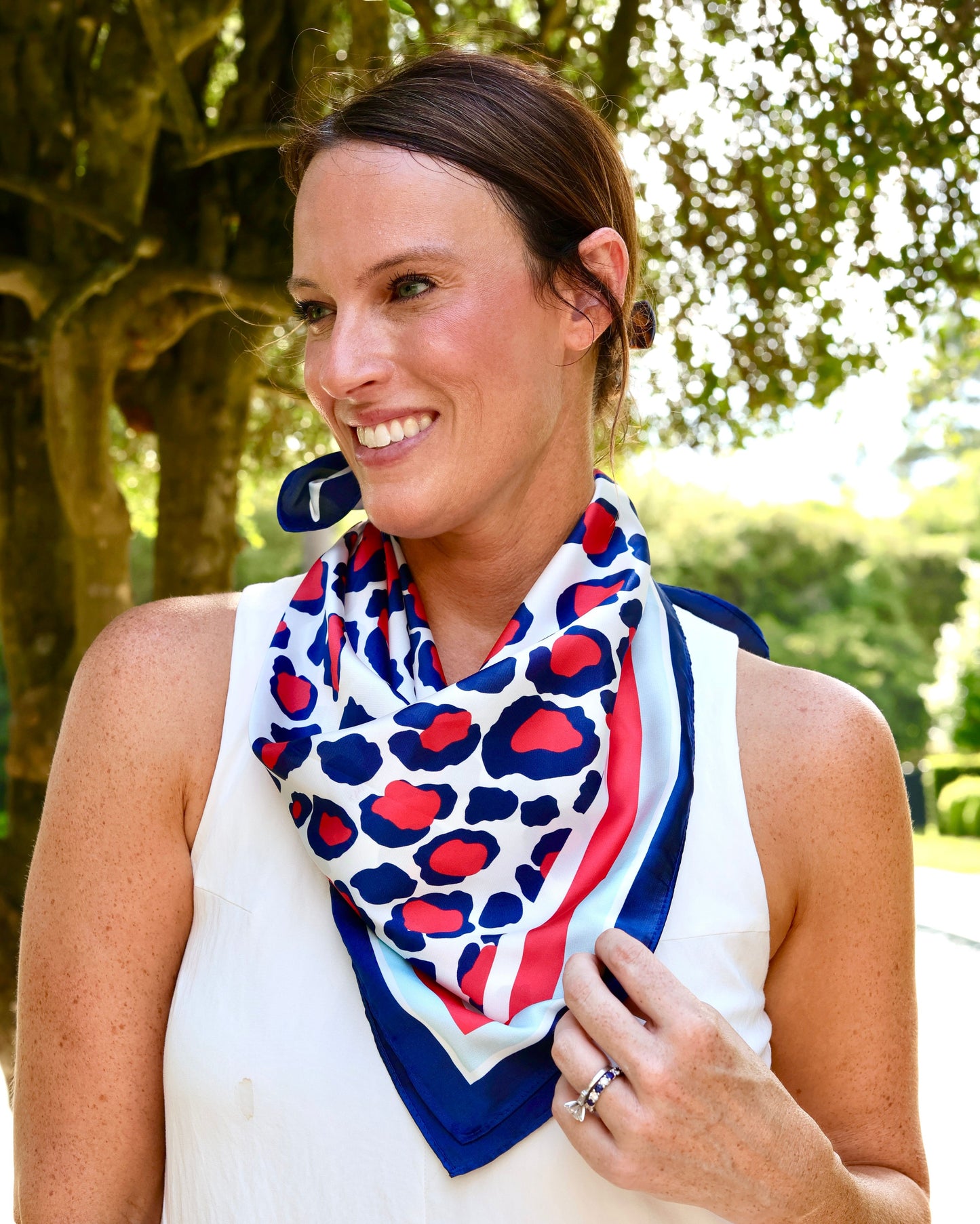 Meredith Spotted Scarf Medium Red Navy