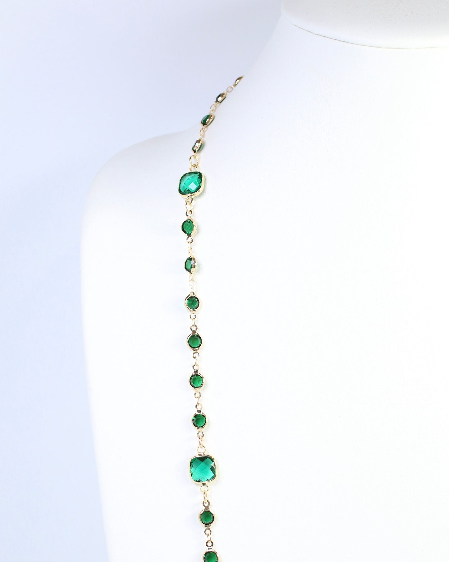 Davina Jeweled Long Necklace Emerald
