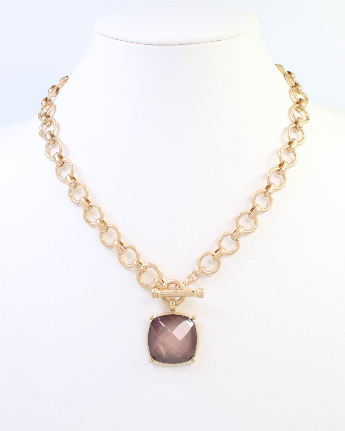 Duchess Faceted Stone Pendant Necklace Brown