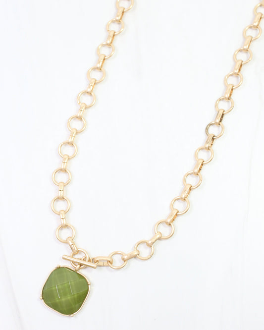 Remington Faceted Square Toggle Necklace Olive