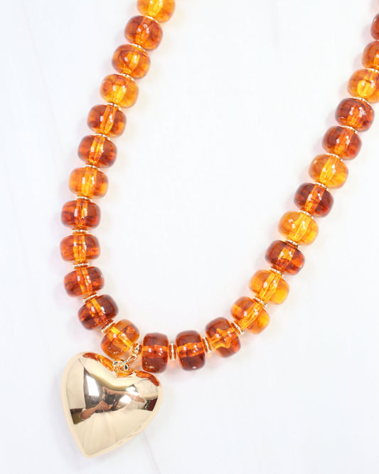 Sabina Beaded Heart Necklace Tortoise