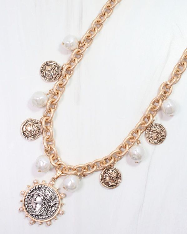 Victoria Charm Necklace Worn Gold