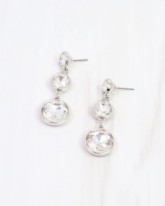 Naples Round Crystal Drop Earring Silver