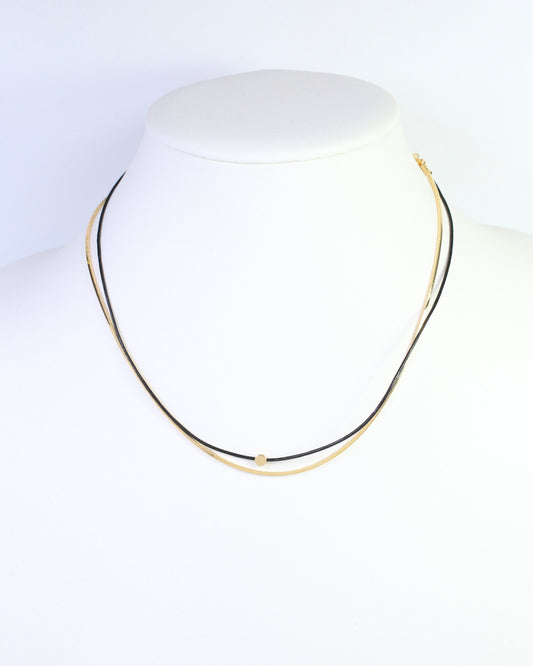 Paula Cord and Chain Layered Necklace Black