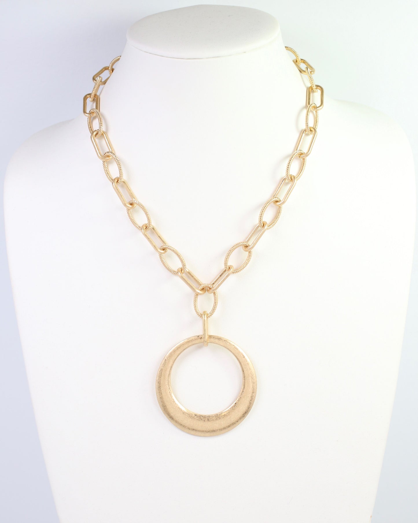 Hyattsville Chain Necklace with Circle Pendant Worn Gold