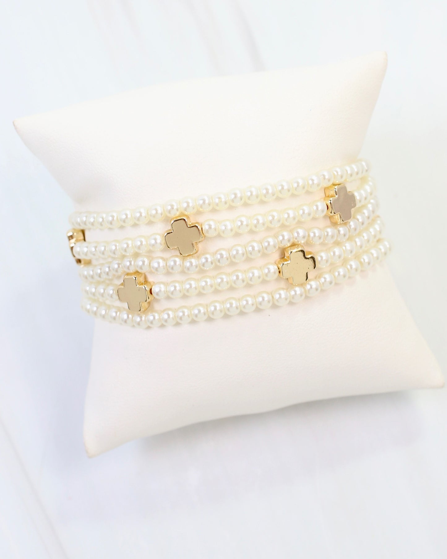 Pauline Pearl and Cross Stretch Bracelet Set Pearl