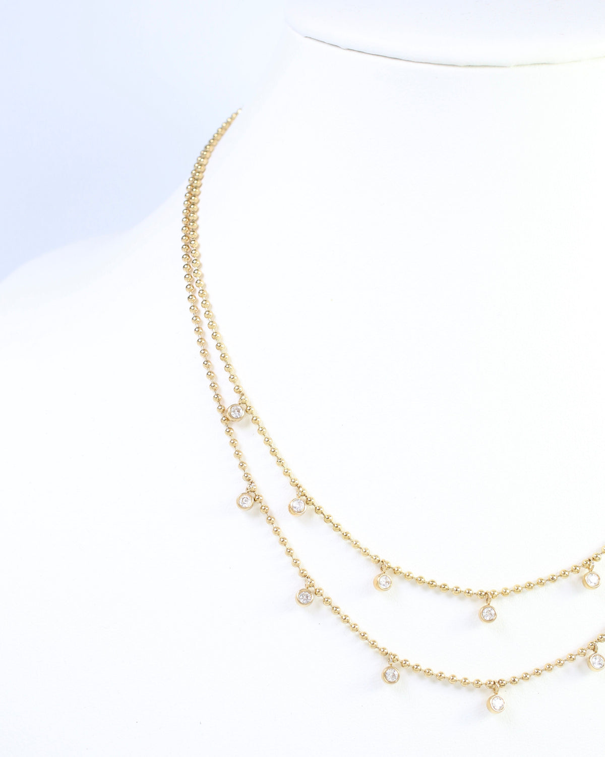 Ryann Layered CZ Ball Necklace WP Gold