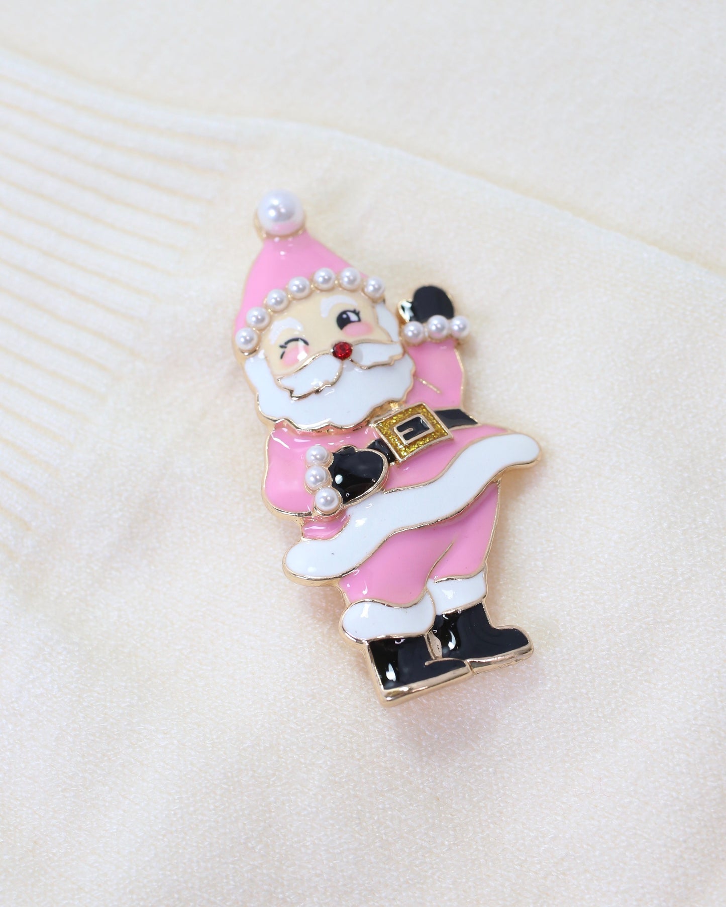Winking Santa Brooch Pink