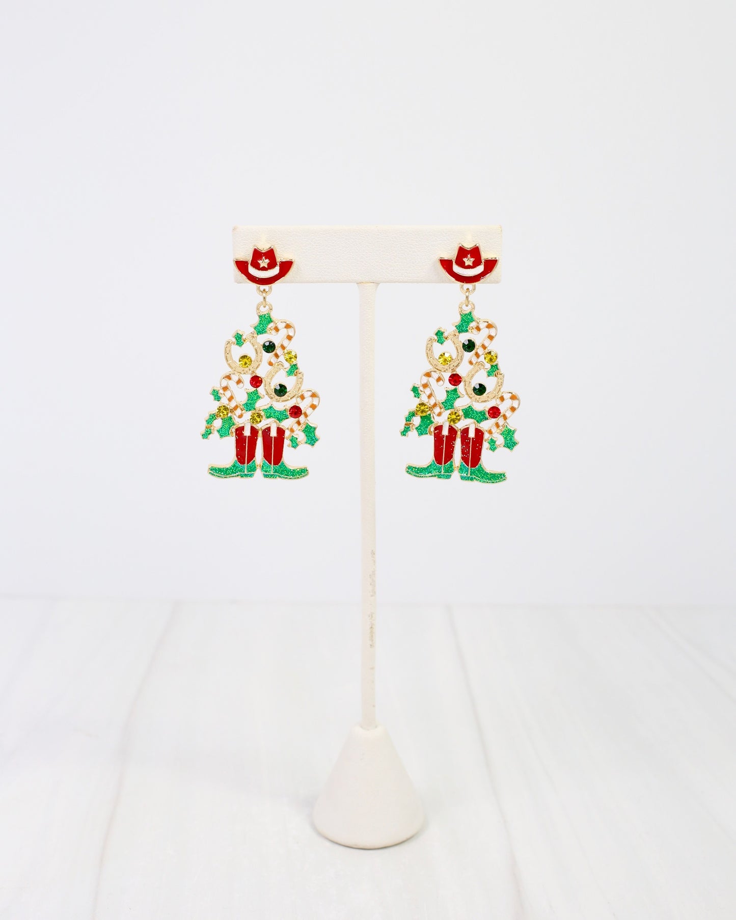 Cowboy Christmas Tree Earring Red