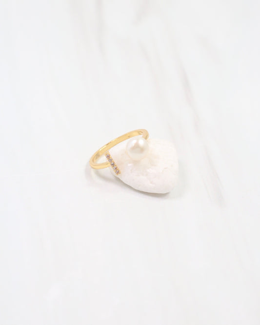Jackson Pearl CZ Adjustable Ring Gold