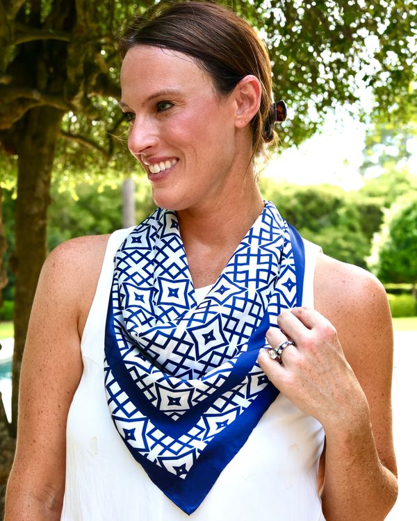 Langston Geometric Scarf Medium Navy White