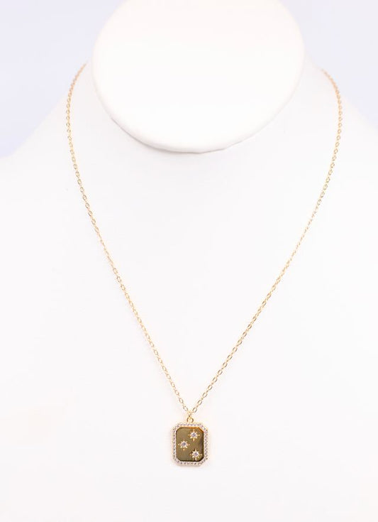 Carlin CZ Plate Necklace Gold