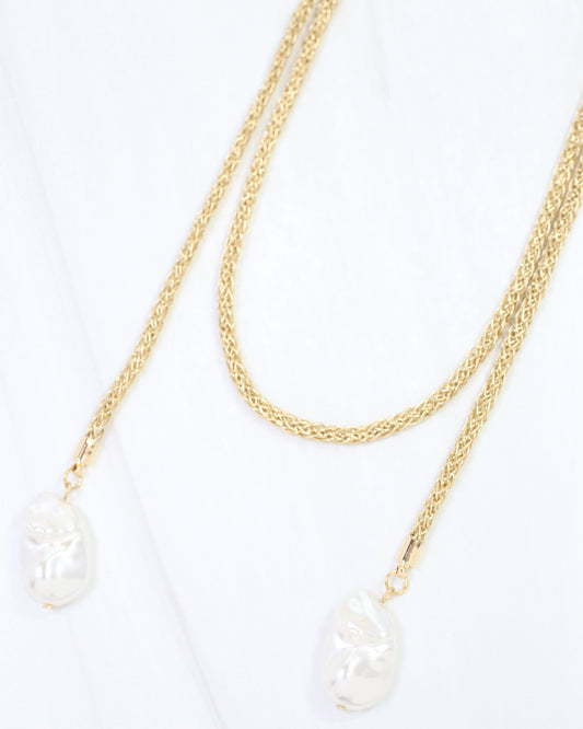 Preston Pearl Mesh Cord Necklace Worn Gold