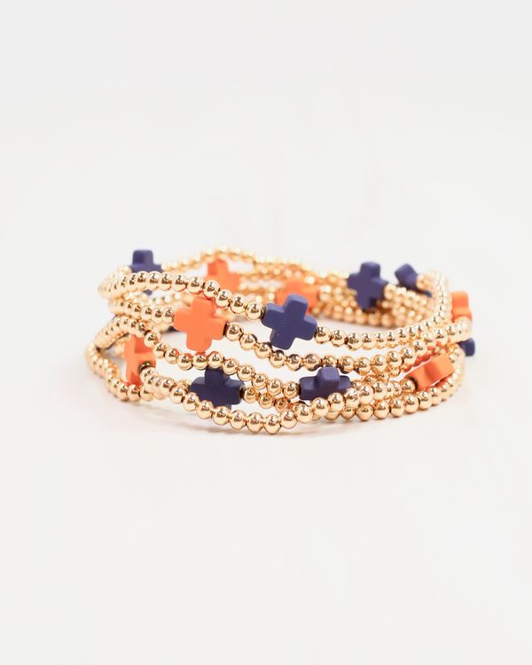 Brittany Cross Bracelet Set Orange Navy