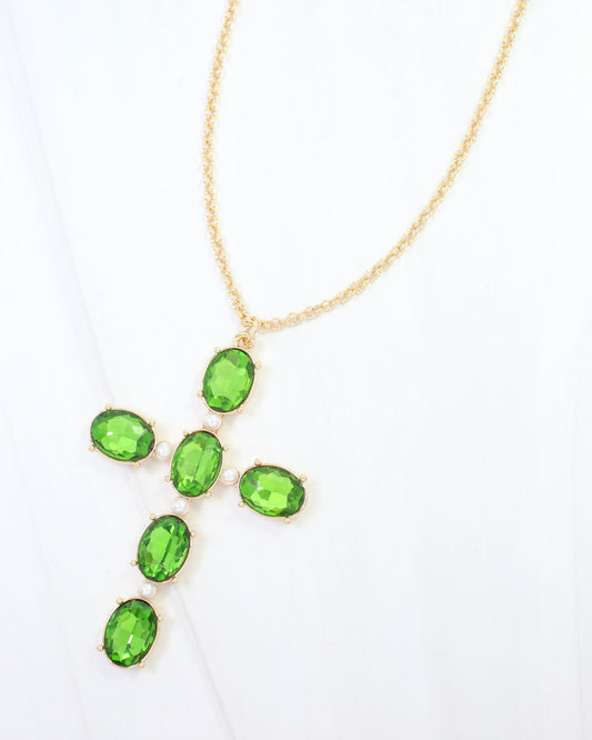 Gregory Glass Stone Cross Necklace Emerald