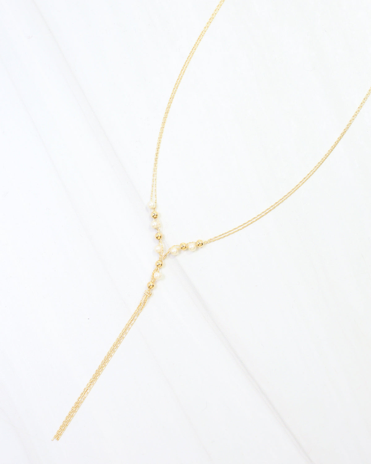 Merida Beaded Tassel Necklace Pearl