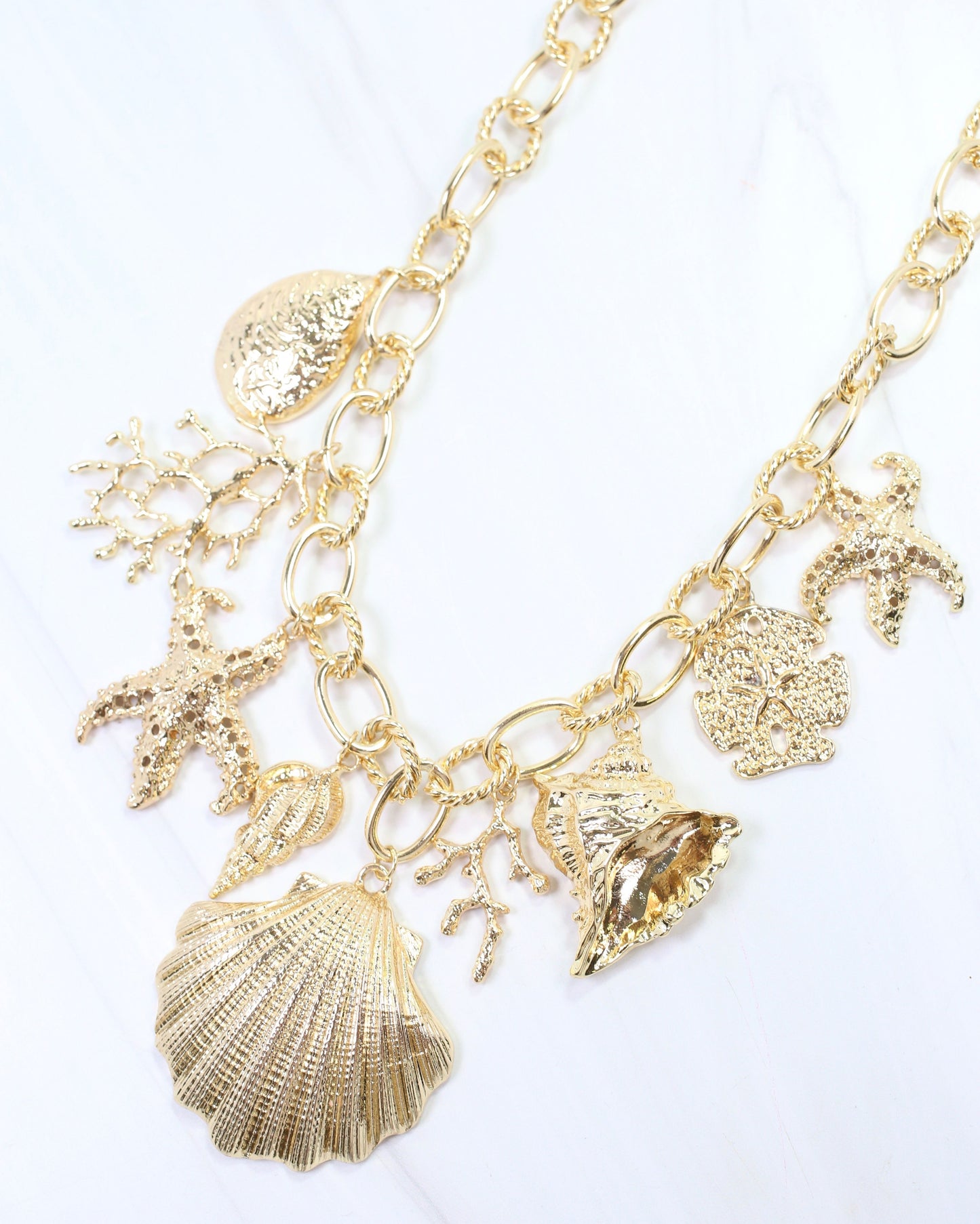 Shell Island Sealife Charm Necklace Gold