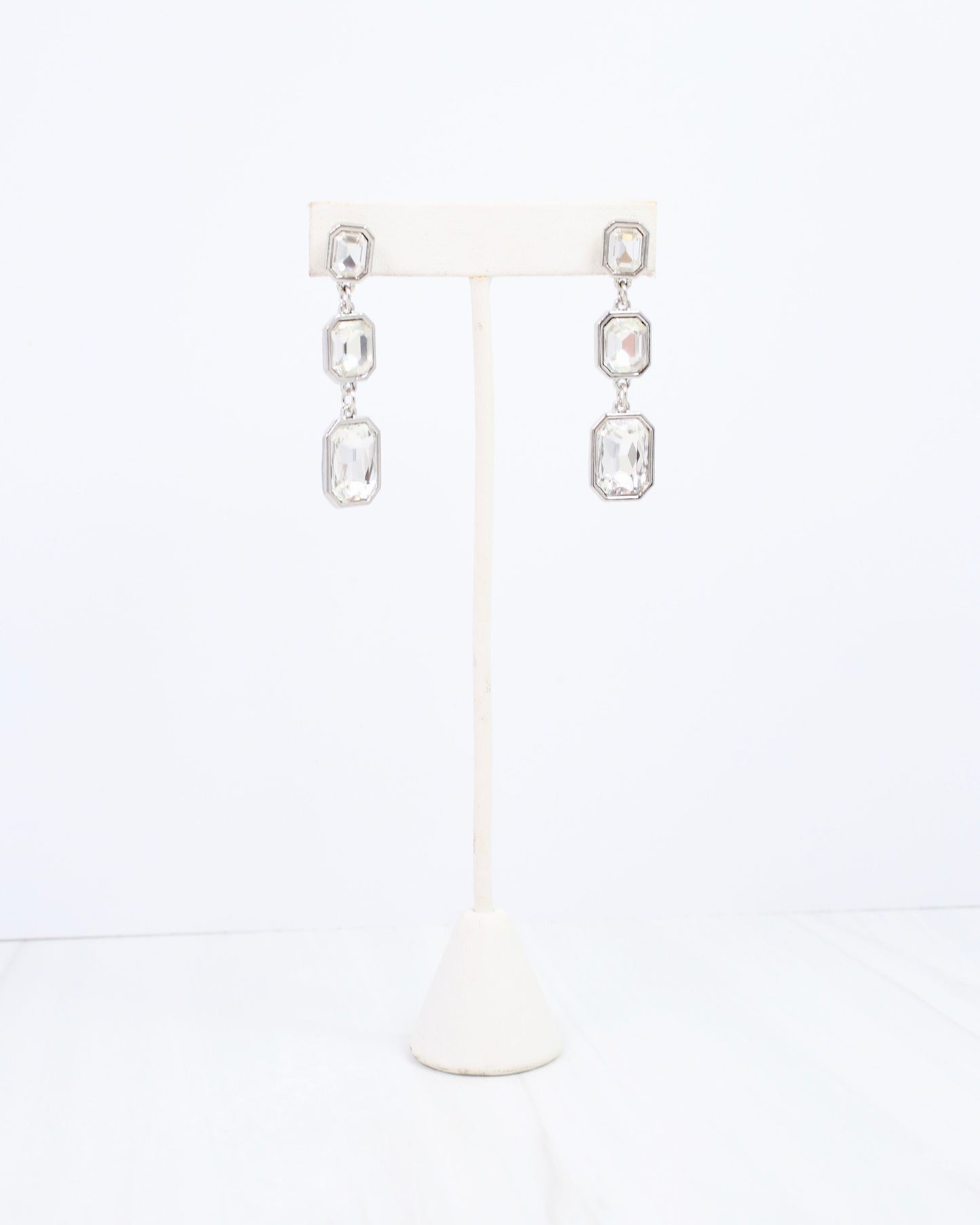 Turin Rectangle Crystal Drop Earring Silver