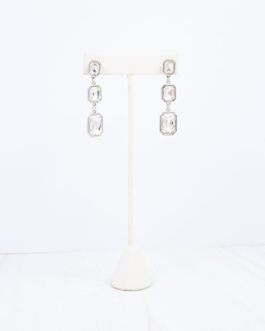 Turin Rectangle Crystal Drop Earring Silver