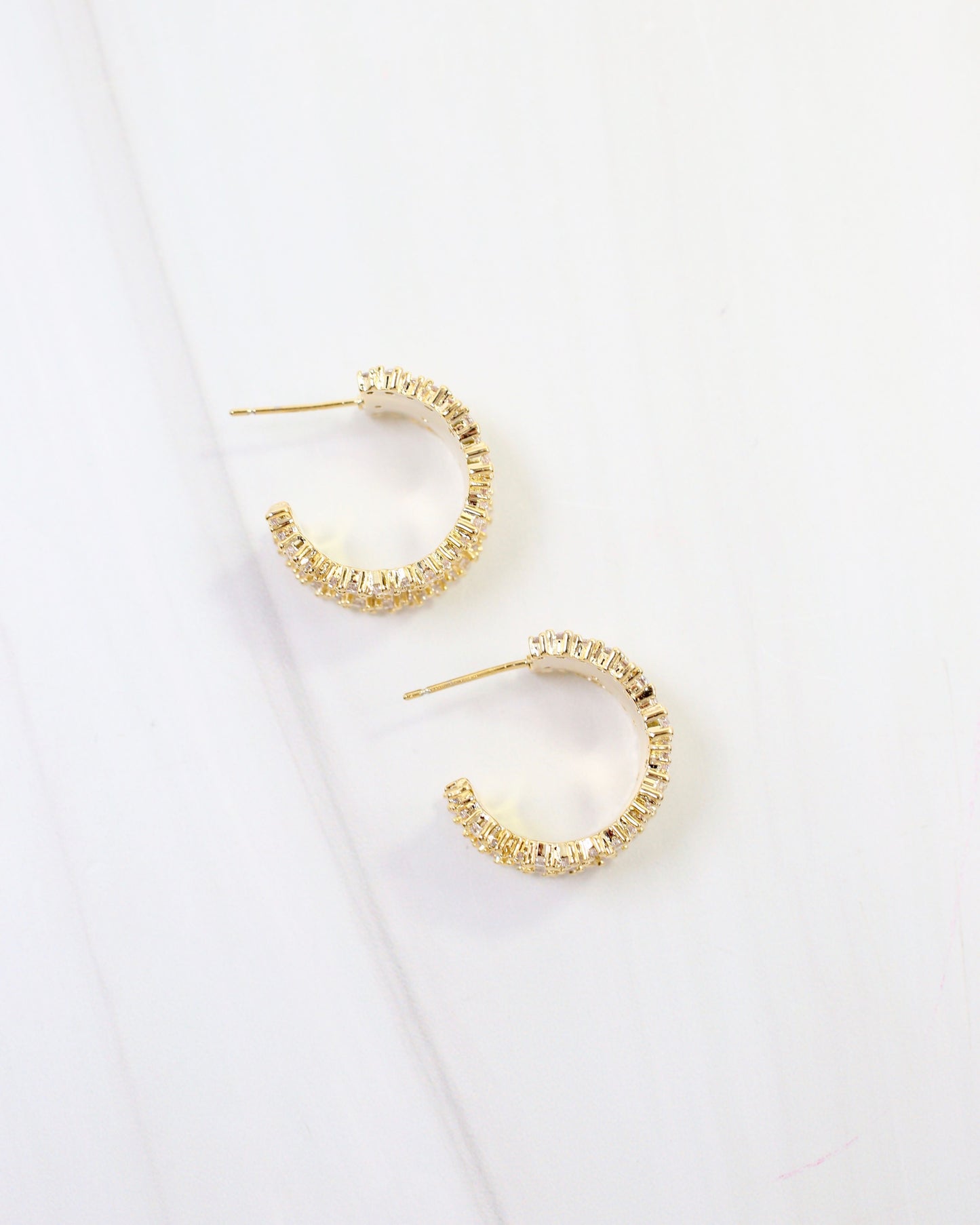 Forest Hills Textured CZ Hoop Earring Gold