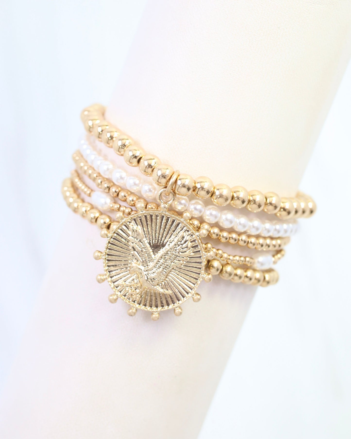 Carmen Coin Beaded Bracelet Set Eagle Worn Gold