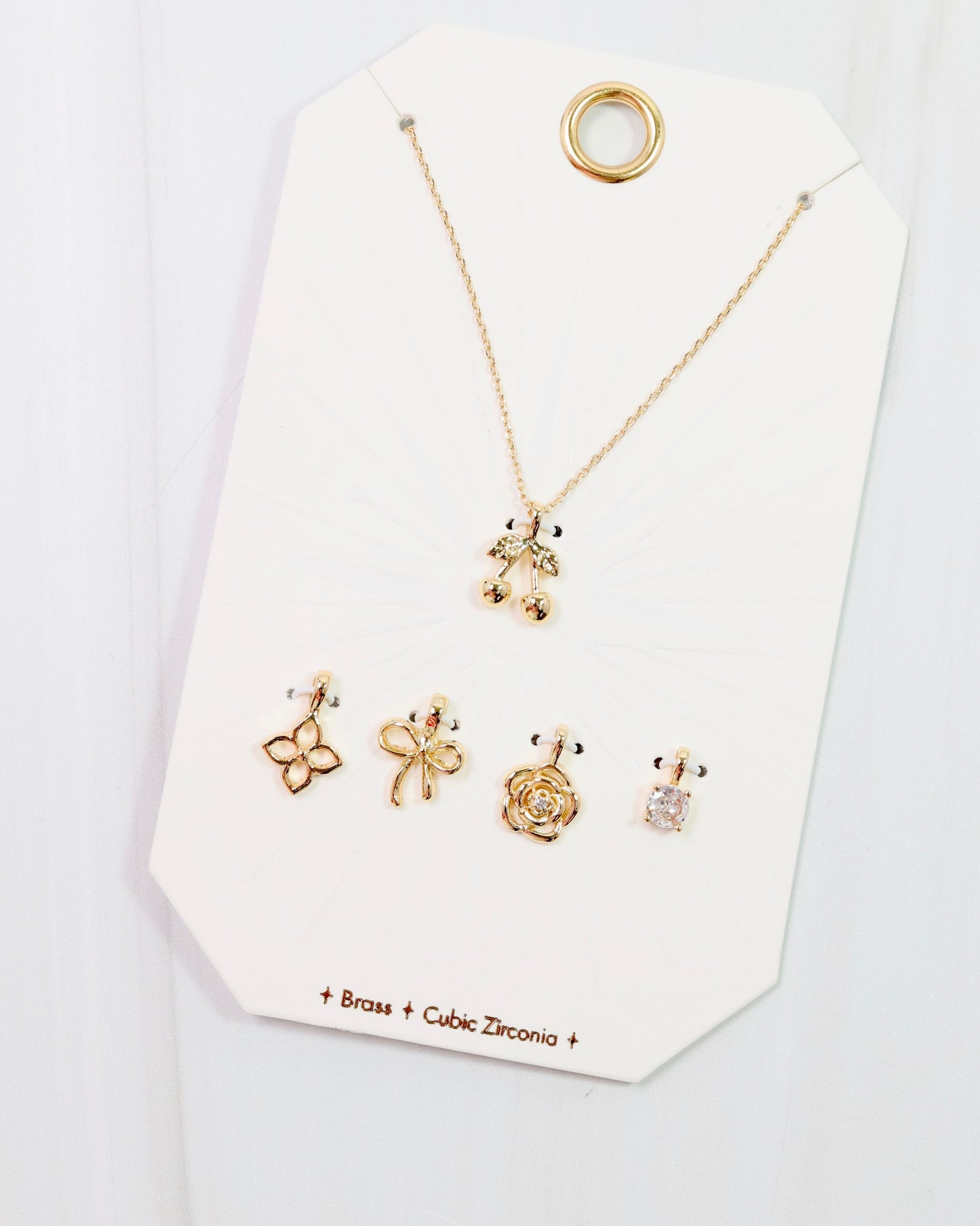 Cherry on Top Charm Necklace Set Gold