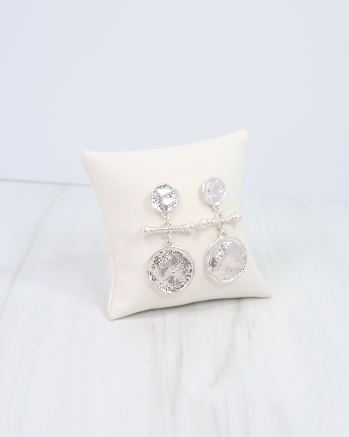Goulburn Hammered Drop Earring Worn Silver