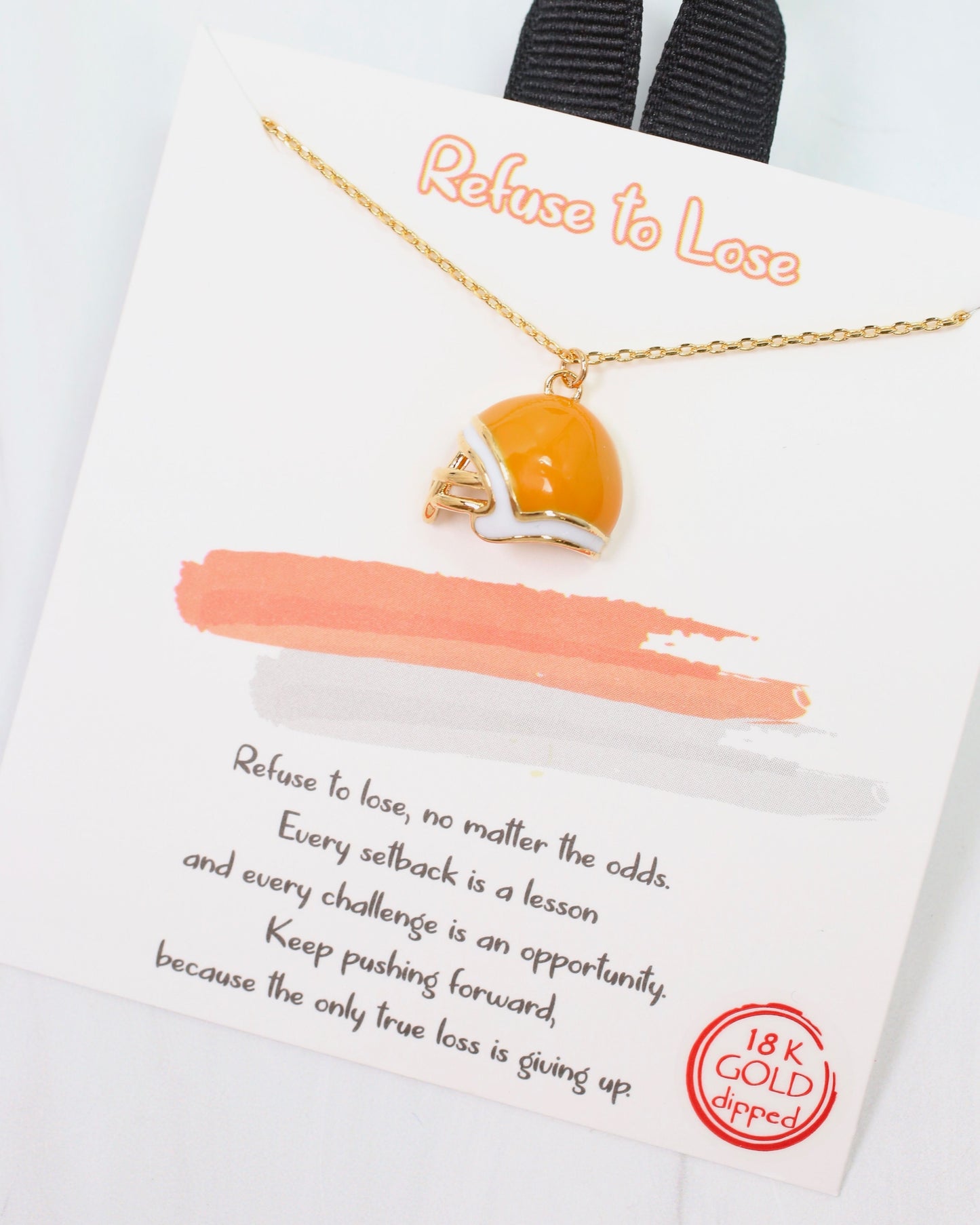 Enamel Helmet Necklace Orange White