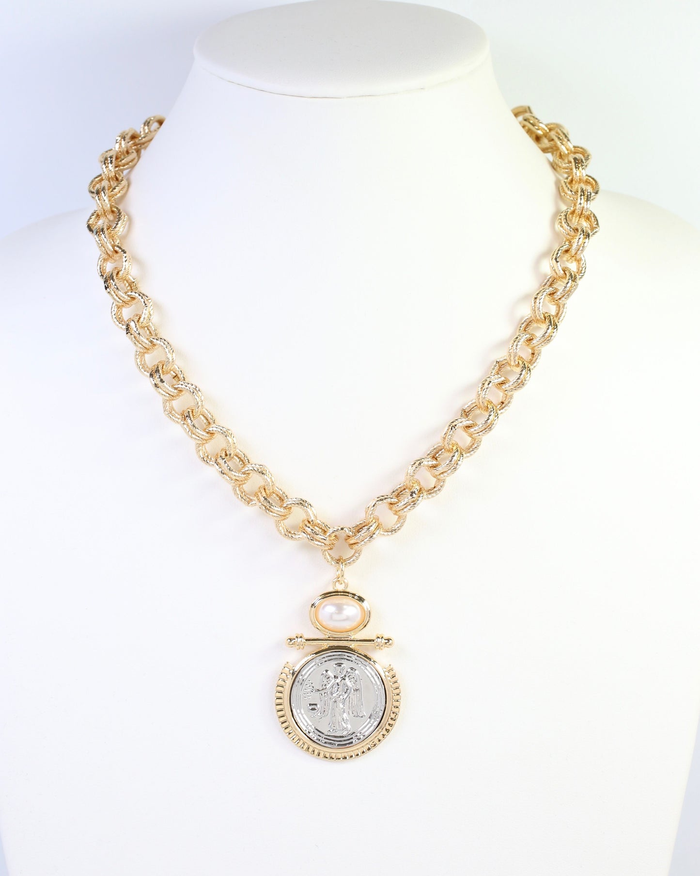 Kirksville Coin Pendant Link Necklace Gold