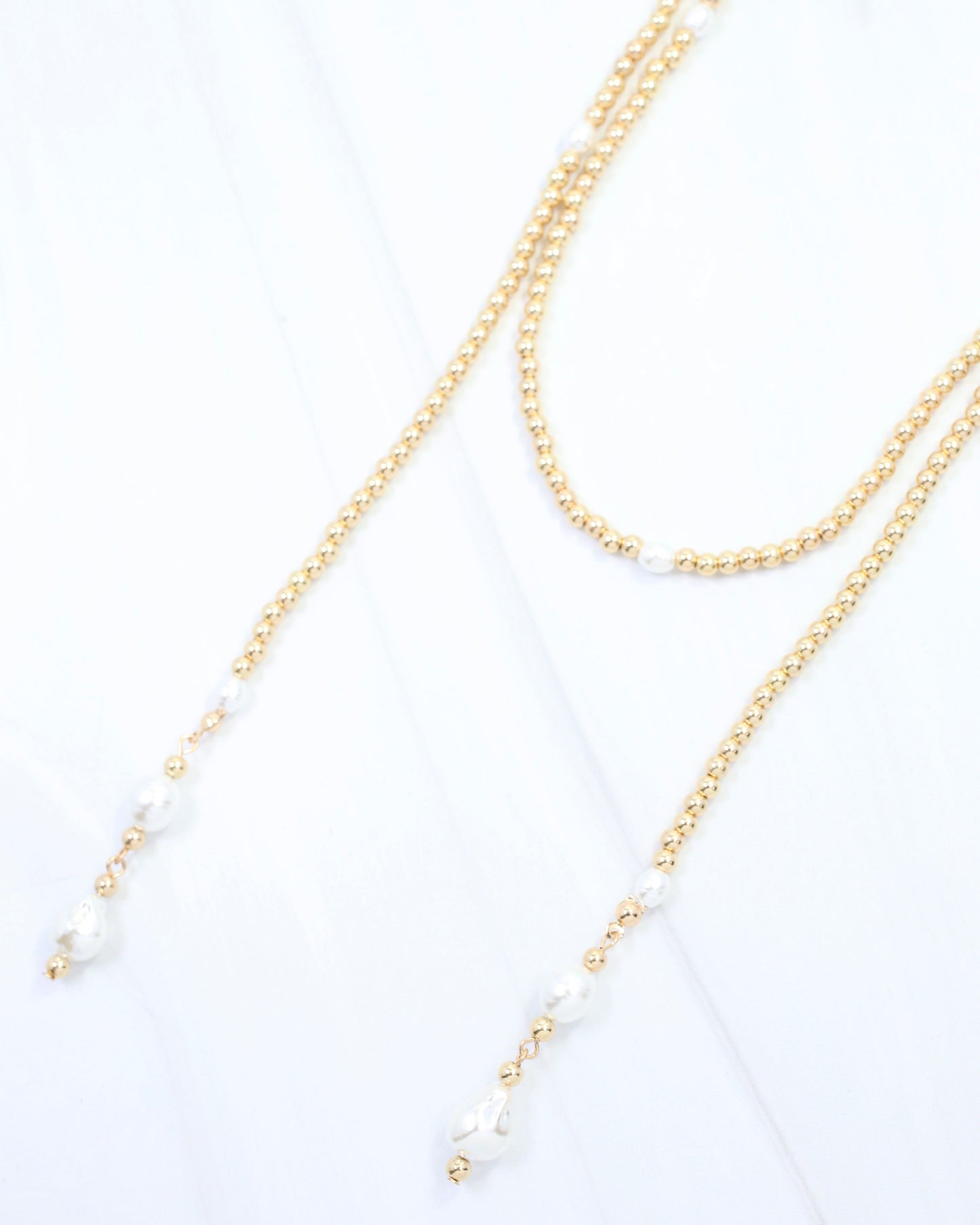Kalina Beaded Pearl Wrap Necklace Gold